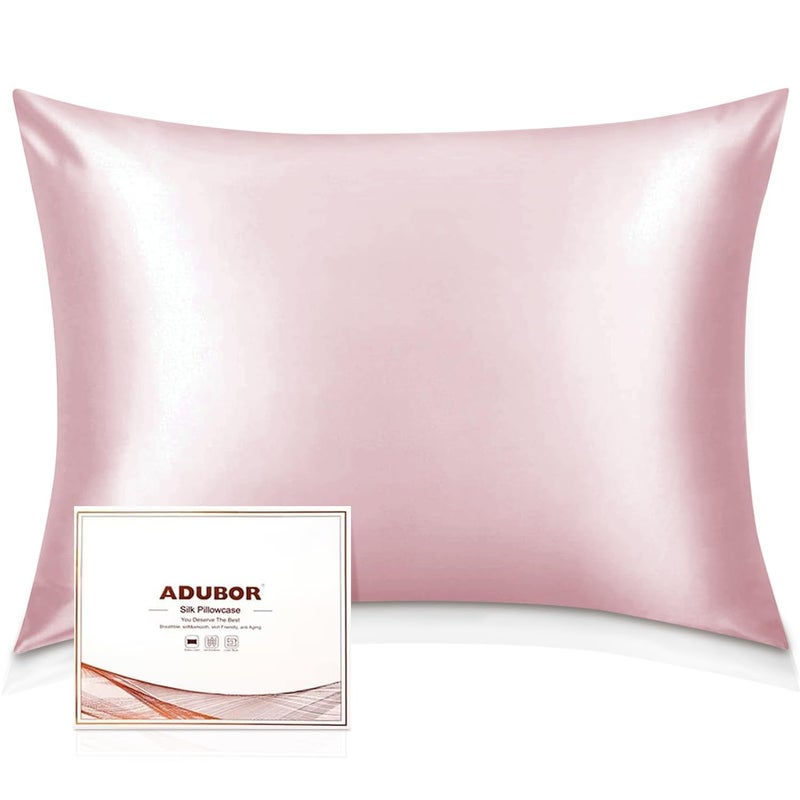 Adubor 100% Silk Pillowcase - Mulberry Silk Pillow Cases, 23 Momme 6A Grade Fibers, Silk Pillow Case for Hair and Skin Health, with Hidden Zipper (Queen 20''x30'', Pink, 1PC) - Image 1
